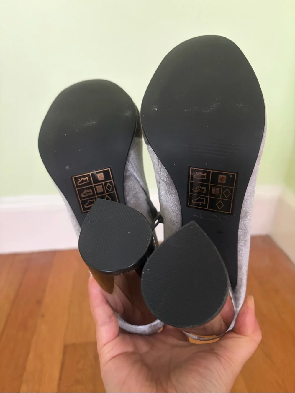 Aldo Silver Gray Velvet Block Heel Ankle Booties